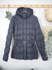 Piumino Mango in Piuma D'Oca blu scuro cappuccio cintura giacca giaccone