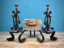 COPPIA DI ALARI DA CAMINO INIZI 900 FERRO BATTUTO A MANO PORTALEGNA BRACIERE