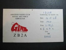 10261 Amateur Radio QSL Card 1968 ROYAL AIR FORCE GIBRALTAR