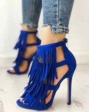 Sandali stiletto blu frange