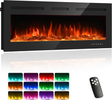 Camino Elettrico 3 in 1 Da Parete O Da Incasso Con Effetto Fiamma 3D E 12 Colori