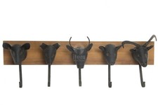 ATTACCAPANNI  DESIGN  MUCCHE A MURO IN  LEGNO DA ARREDAMENTO 5 POSTI BRONZO