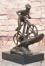 Scultura In Ferro Battuto Massiccio Bronzea Uomo Bicicletta Sportiva