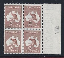 1923 AUSTRALIA, No. 73 6d. kangaroo QUARTINA EDGE DI SHEET MNH/**