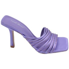 Sandalo gioiello donna lilla tacco sottile 8cm in raso fasce sottili oblique con