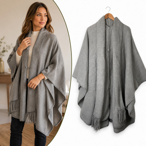 Sciarpa poncho lana grigia