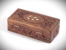 Scatola porta oggetti portagioie legno intarsiato a mano – artigianale vintage