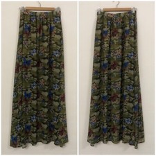 DENNY ROSE Maxi gonna verde fantasia mimetica farfalle azzurre fucsia Tg 42