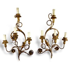 Coppia Applique dorato foglie da a 4 bracci luci Lampada da parete stile antico