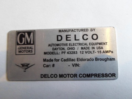 Typenschild delco cadillac - typenschild,