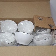 Set 6 tazze e piattini da caffè Richard Ginori 1735 Duchessa bordo platino goffrato