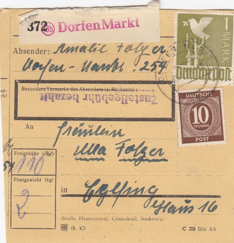 Cartolina pacchi 1948 mercato - cartolina,
