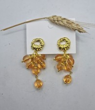 Grandi orecchini a grappolo in resina color ambra, orecchini dorati, autunnali