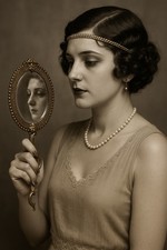 Antico Specchio A Mano Al Mercurio, Fine ‘800, Montato In Rame E Ottone 