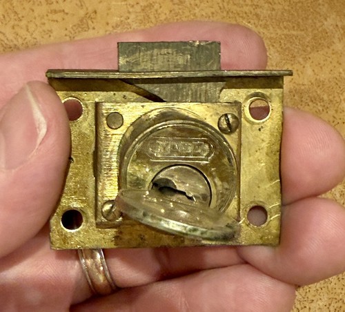 Vtg yale drawer lock brass - drawer,