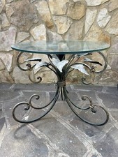 Tavolino da salotto o veranda in ferro battuto con foglie artigianale