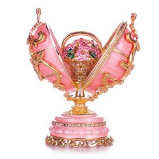 Faberge Uovo Fiori Primaverili con Cesto di Fiori 3,4'' (8,5 cm) Rosa