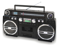 TECHPLAY MONSTER BLACK RETRO ANNI 80 BOOMBOX LETTORE CD CASSETTE AM/FM BLUETOOTH NUOVO