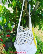 Borsa a cestino creazione unica fatta a mano In Cordino Swan Black