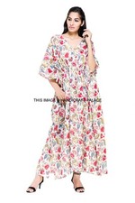 10 PC Indiano Mano Blocco Stampa Vacanza Top Plus Taglia Kaftano Abito Tunica