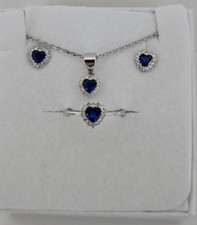 SET COMPLETO COLLANA ORECCHINI E ANELLO ARGENTO 925 A CUORE ZIRCONE BLU