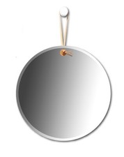 CIPI complementi arredo LE CUIRRONDE specchio tondo bisellato con dettagli cuoio