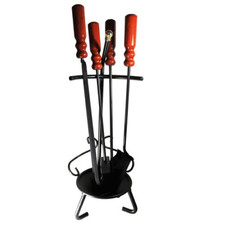 SET ATTREZZI PER CAMINO IN FERRO KIT ACCESSORI CAMINETTO MANICO IN LEGNO 4 PZ