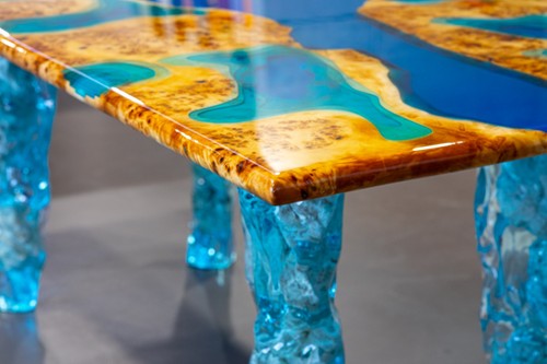 Tavolo legno resina - legno, e