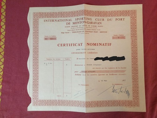 Certificato azionario sportin - certificato,