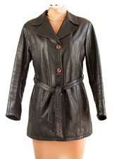 VERA PELLE Giacca Belted Jacket Cappotto Monopetto Marrone Scuro Size IT44 M