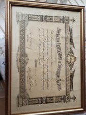 1893 Attestato Diploma "Mutuo Soccorso" Montevideo Incorniciato