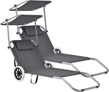 Set 2 Lettini Prendisole Pieghevoli Sdraio da Giardino Spiaggia con Ruote Grigio