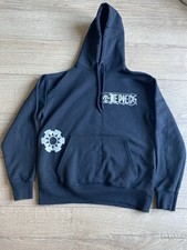 Felpa con cappuccio Pull and Bear OnePiece nera grafica anime foderata in pile petto piccolo 42"