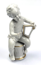 ANTICA STATUINA PORCELLANA PUTTO MUSICANTE CERAMICA Bianca di  CAPODIMONTE Raro