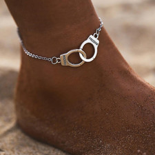 Cavigliera con MANETTE Argento a catena in ACCIAIO INOX da Uomo Donna per Estate