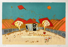 GIOVAGNOLI LUCA (n. 1963) OPERA GRAFICA SERIGRAFIA Polimaterica 35 x 50 cm Rara