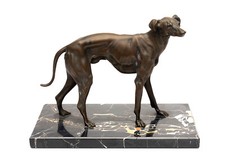 Grande scultura in BRONZO del XIX secolo di un levriero - WHIPPET su base in marmo