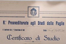 Antico Diploma 5°elementare Carlo Del Prete Bari 1935