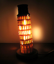 TORRE DI PISA Lampada in polvere di marmo H. 27 cm modellino Vintage funzionante