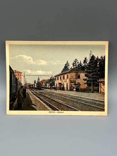 Cartolina meda stazione treno - meda,