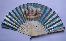 Antico VENTAGLIO probabilmente francese Francia metà '800 XIX sec carta goffrata