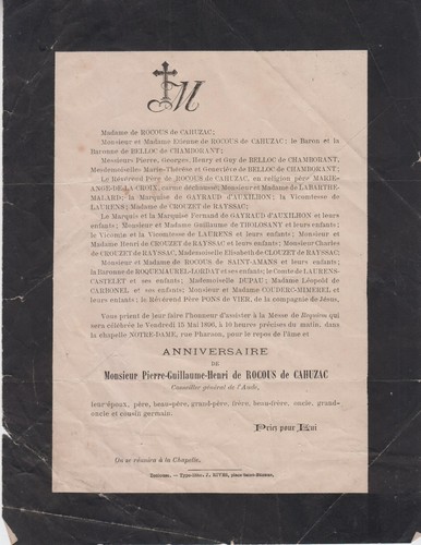1896 faire part messe - 1896,