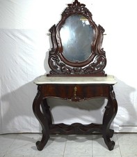 Antica toletta epoca Luigi Filippo-Piuma di Mogano e massello, Piano in marmo