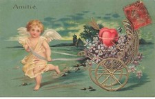 Angeli #MK41610 Amicizia Un Ange Cherubino Qui Tire Una Carro Di Fiori