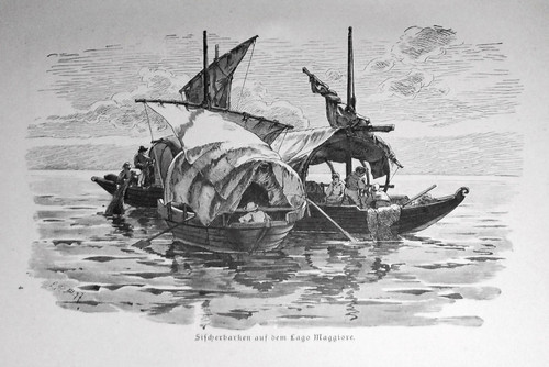 1877 antica stampa barche - 1877, stampa: