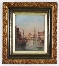 Antico dipinto olio su tela di Venezia di Alfredo Pollentino XIX secolo