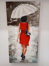 QUADRO MODERNO DIPINTO A MANO OLIO SU TELA DONNA CON OMBRELLO
