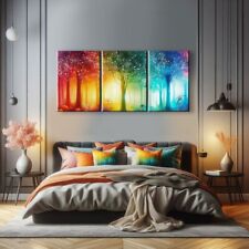 QUADRI MODERNI PAESAGGIO BOSCO INCANTATO MOLTO COLORATO PER ARREDO CASA UFFICIO