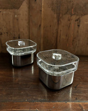 COPPIA CESTINO PORTAGHIACCIO DESIGN Sambonet VINTAGE ACCIAIO CRISTALLO ANNI 60