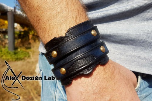 Braccialetto pelle borchiato - braccialetto,